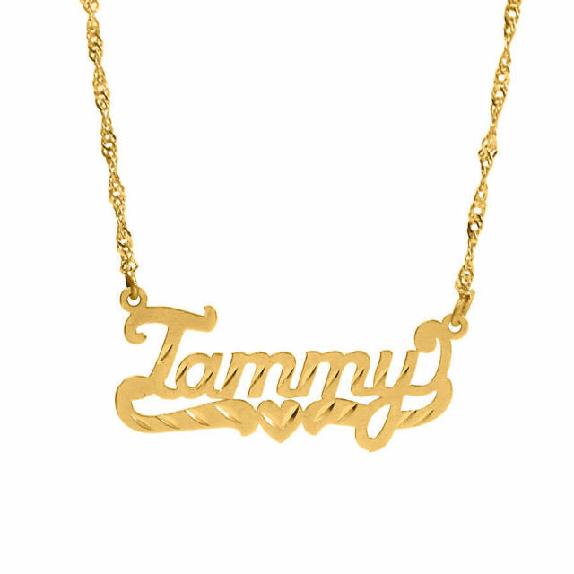 14K Gold Overlay Name Necklace- Single Plate, Style 3